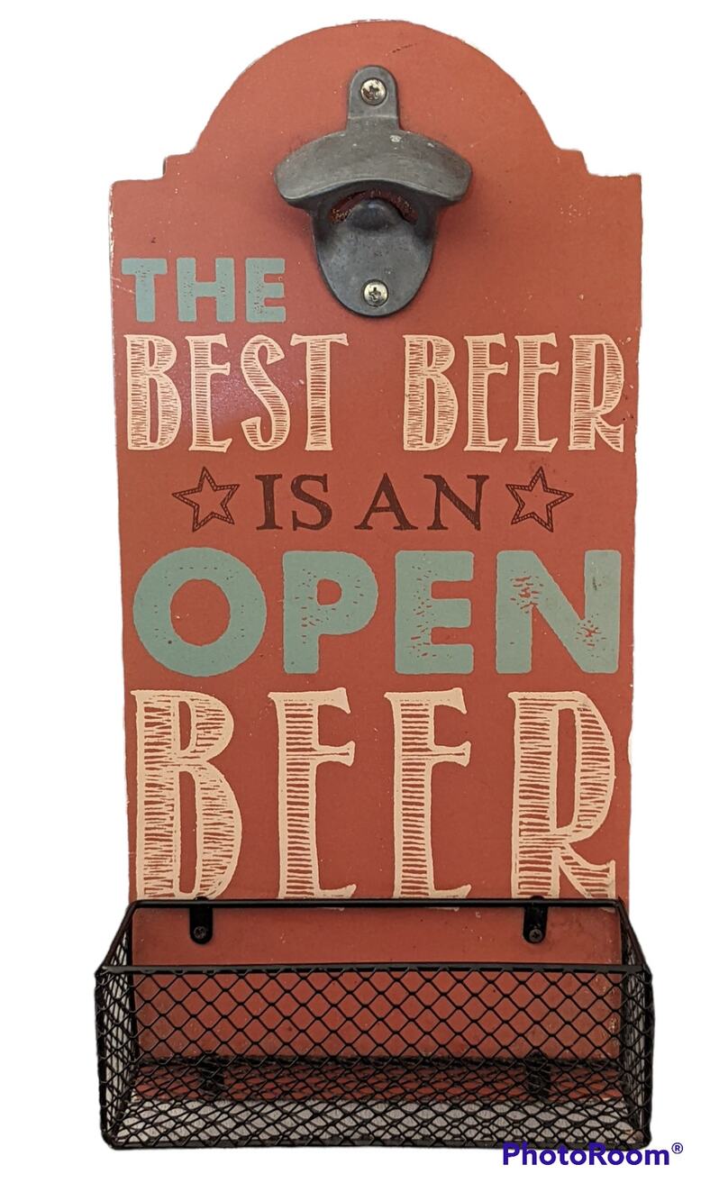 VTG The Best Beer Is An Open Beer Wall Mounted Metal Bottle Opener Cap Catcher